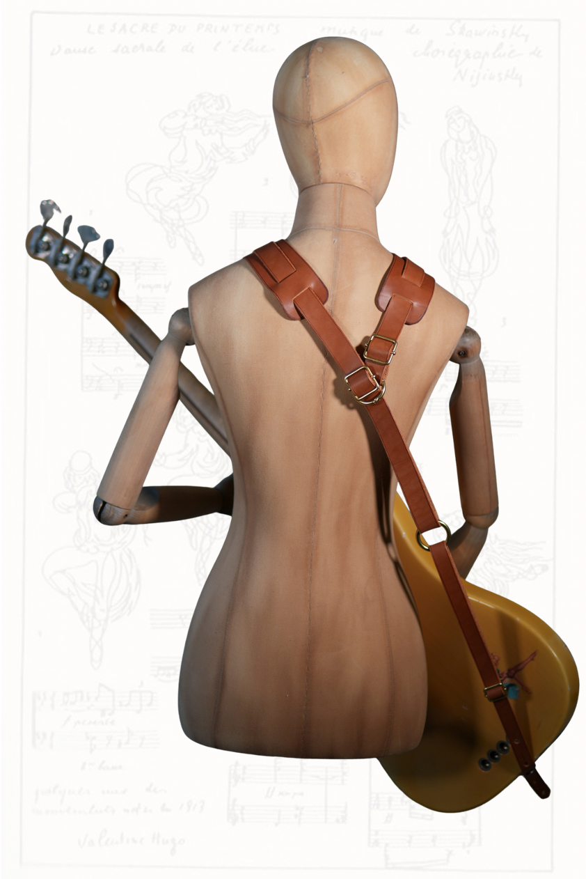 Ergonomic leather harness for electric guitar & bass