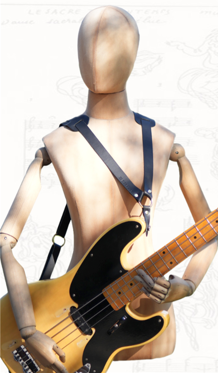 Ergonomic leather harness for electric guitar & bass