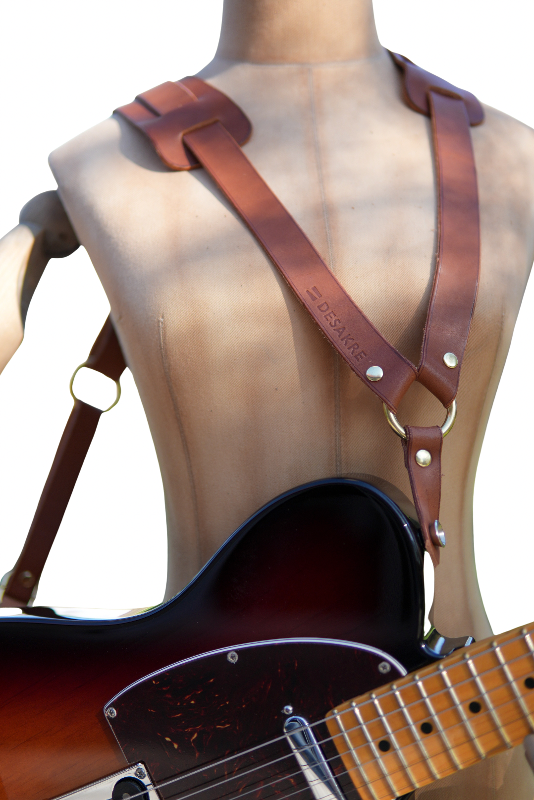 Ergonomic leather harness for electric guitar & bass