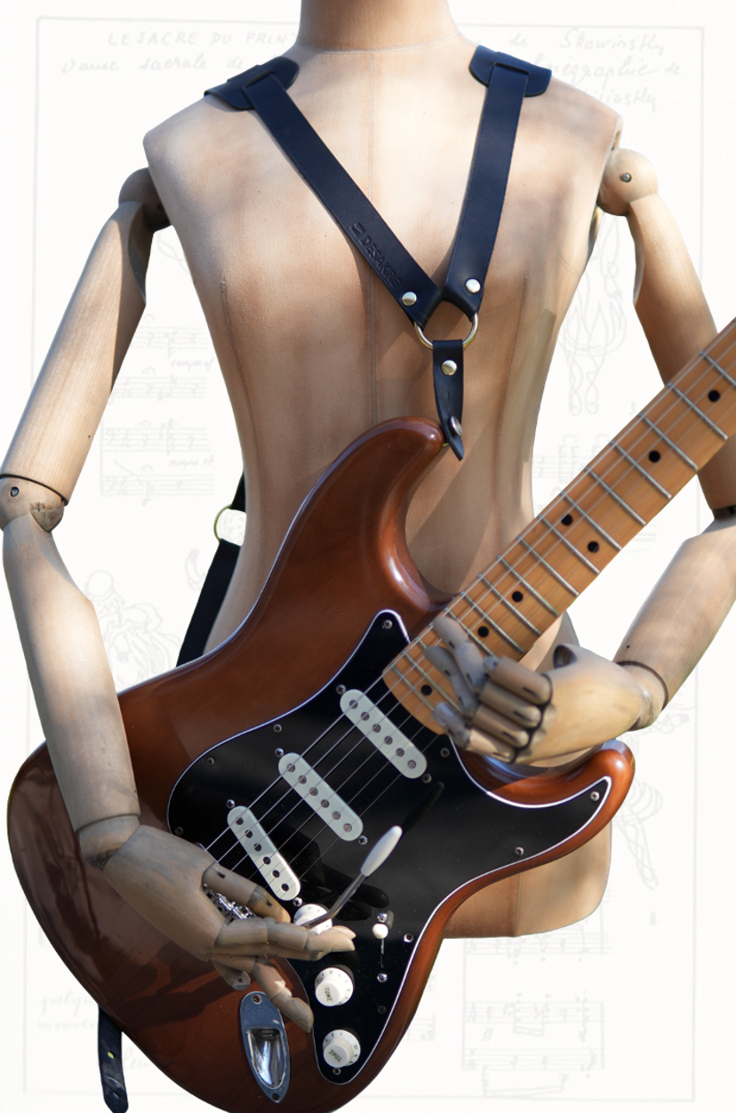 Ergonomic leather harness for electric guitar & bass