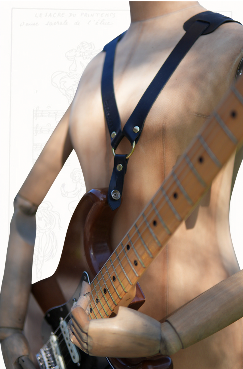 Ergonomic leather harness for electric guitar & bass