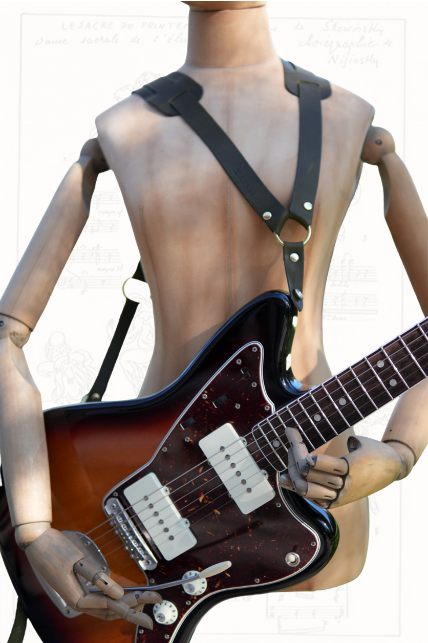 Ergonomic leather harness for electric guitar & bass