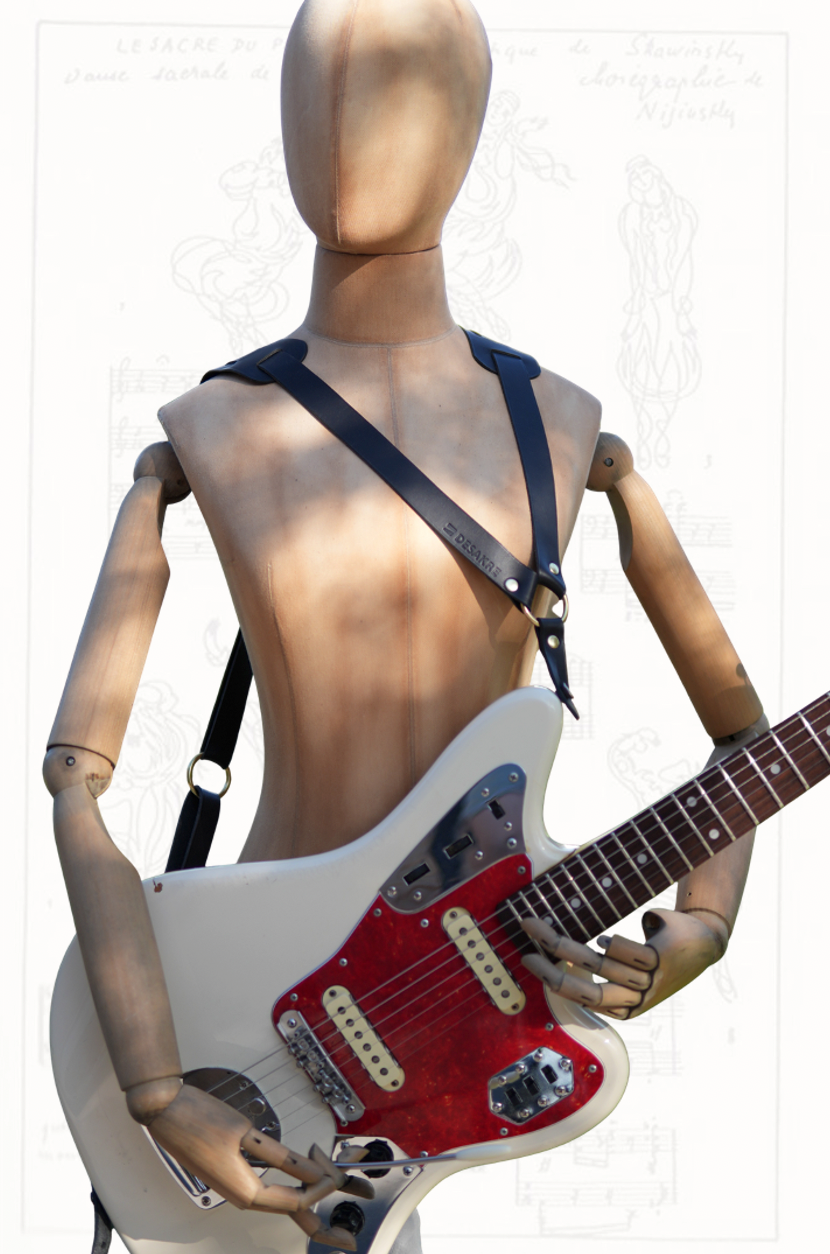 Ergonomic leather harness for electric guitar & bass