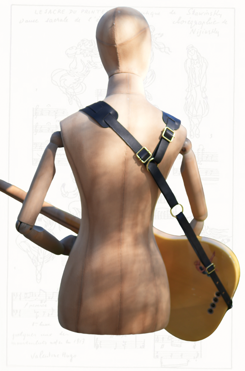 Ergonomic leather harness for electric guitar & bass